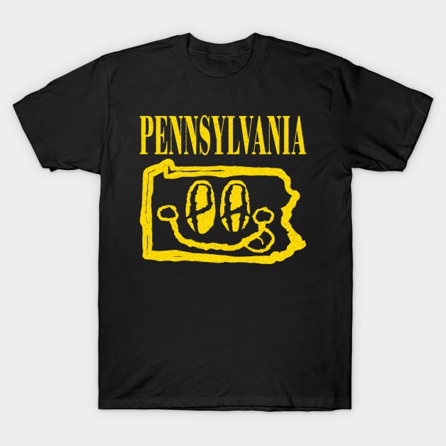 Pennsylvania Grunge Smiling Face Black Background T-Shirt by pelagio